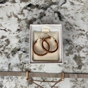 Pandora rose gold bracelet & 14k hoop earrings rose gold.